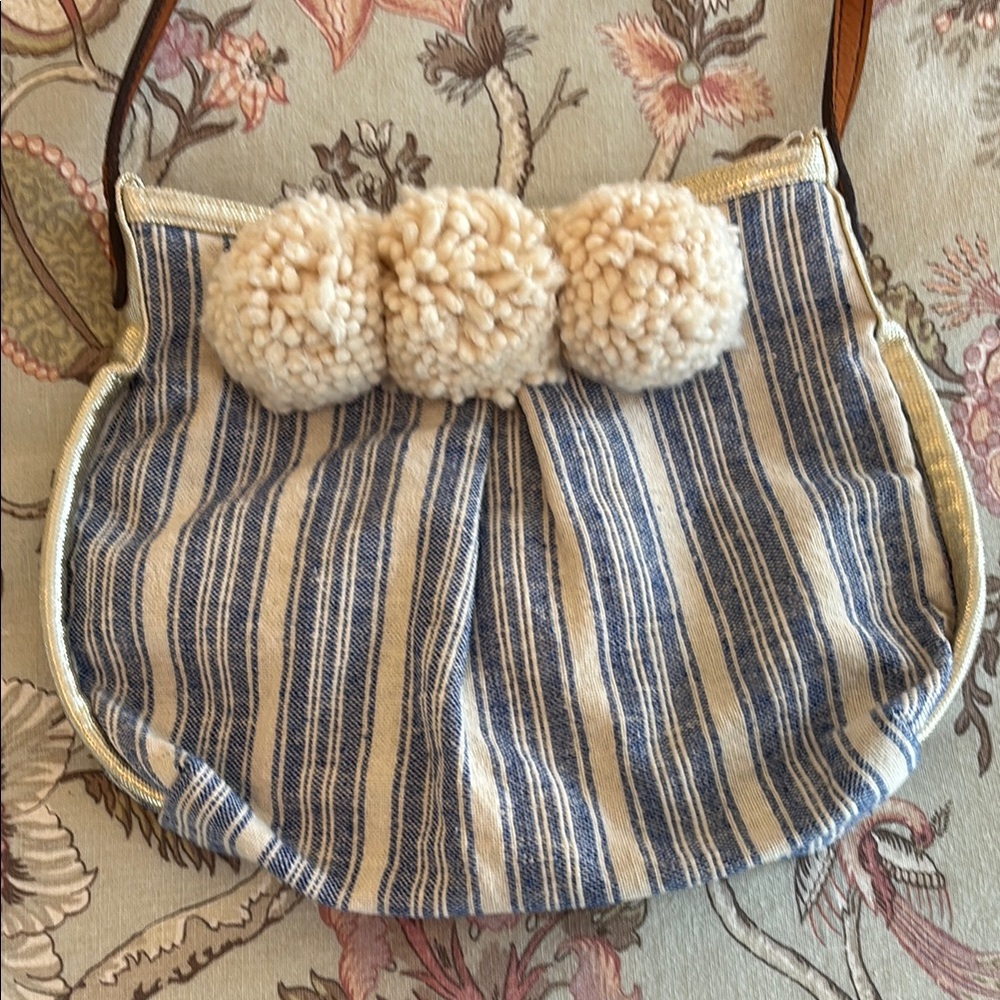 Jade Tribe New York Striped Blue and Cream Women's Bag, Leather Strap